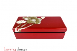 Red rectangular lacquer box hand-painted with lotus 26*11cm